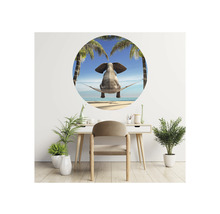 Film mural décoratif avec un éléphant dans un hamac entre des palmiers sur la plage