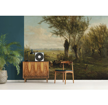 Wandbild mit Landschaftsmalerei im klassischen Stil, mit Baum, Schafen und grüner Wiese