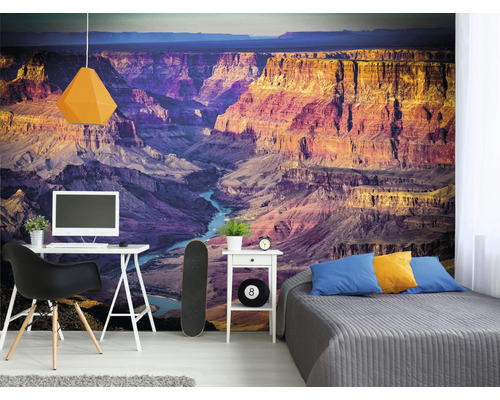 Chambre moderne avec papier peint photo Grand Canyon, bureau et lit