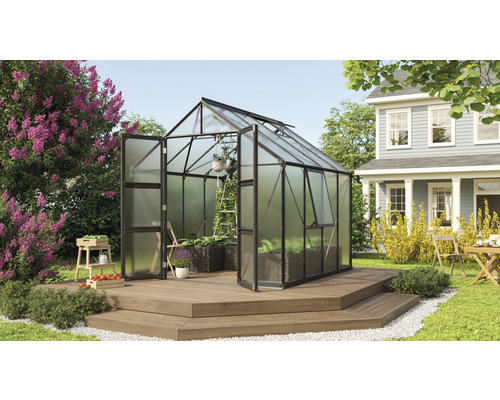 Serre Vitavia Olymp 6700 panneaux alvéolés 4 mm avec structure en acier et gouttière 257 x 258 cm noir