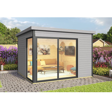Pavillon de jardin moderne avec porte coulissante et aménagement intérieur