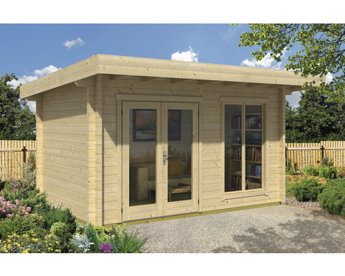 Abri de jardin weka Weekendhaus 709 taille 1 avec plancher 460 x 360 cm naturel Abri de jardin en bois avec fenêtres et double porte