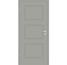 Porte intérieure grise avec trois panneaux et garniture de poignée