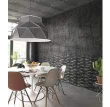 Esszimmer mit Esstisch, Stühlen und Wandfliesen im modernen Design