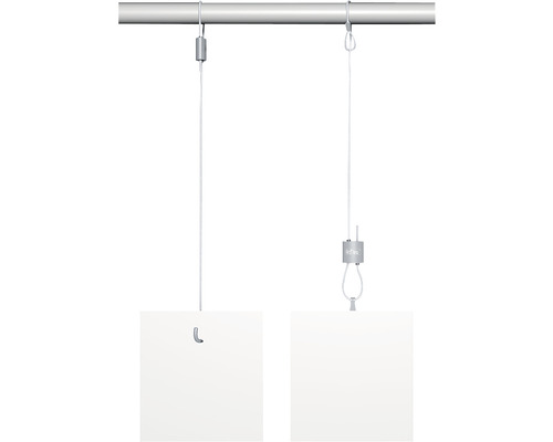 Aufhängesystem mit zwei Drahtseilen und Bildhaltern