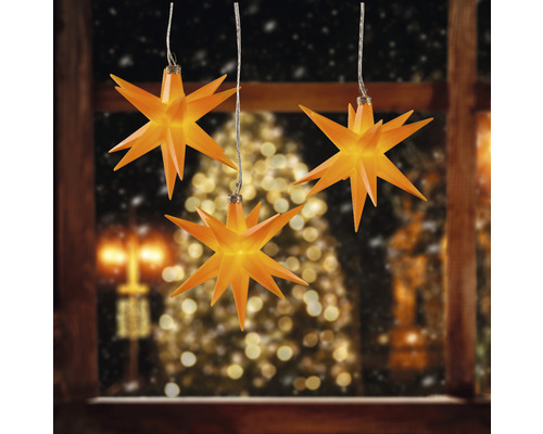 3er-Set Sternenhänger Ø 12 cm 3 LEDs Lichtfarbe warmweiß gelb Drei beleuchtete Sterne als Fensterdekoration