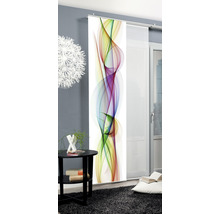 Vue d''une pièce avec un rideau coulissant au design coloré