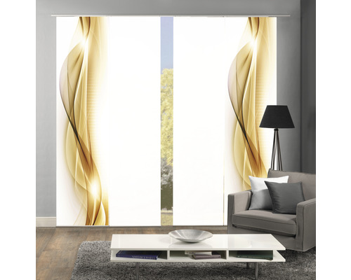 Pièce avec rideaux coulissants à motif abstrait