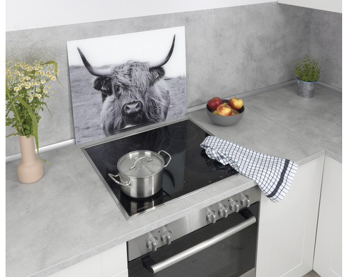 Küchenszene mit Kochfeld, Topf und Dekoration