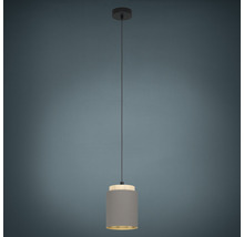 Suspension 1 ampoule hxØ 110x16 cm noir/bois clair abat-jour cappuccino intérieur doré