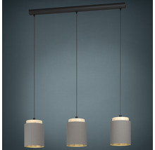 Suspension 3 ampoules hxL 110x89,5 cm noir/bois clair abat-jour cappuccino intérieur doré