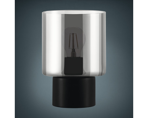 Lampe de table acier/verre 1 ampoule hxØ 220x150 mm Gorosiba noir/transparent