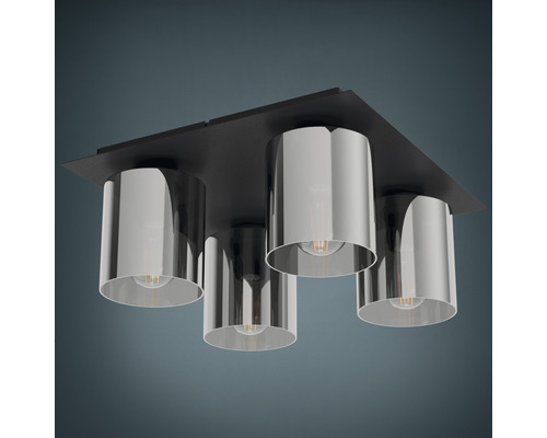 Plafonnier avec quatre lampes et abat-jour cylindriques