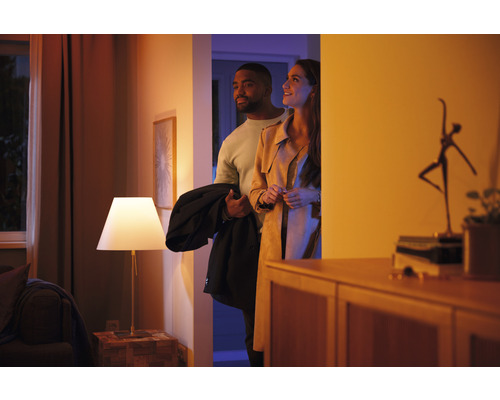 Helles Wohnzimmer mit Lampe und Paar