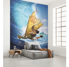 Fototapete mit einem Motiv aus dem Film Vaiana, mit Vaiana, Maui und einem Segelboot auf einer Welle
