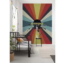 Wandgestaltung im Schlafzimmer mit einem Star Wars Hyperspace Motiv.