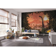 Kinderzimmer mit Fototapete mit Dinosaurier Motiv, Bett und Spielzeug