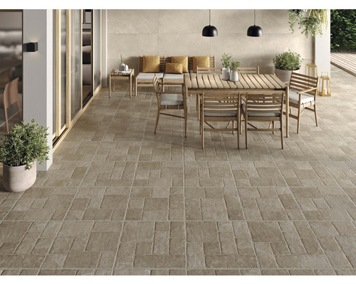 Dalle de terrasse en grès cérame fin Smartgrip Stone bord rectifié 60 x 60 x 2 cm