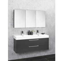 Combinaison de meuble-lavabo avec deux tiroirs, lavabo et armoire de toilette dans la salle de bain.