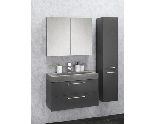 Badezimmer-Set mit Waschtischunterschrank, Spiegelschrank und Hochschrank