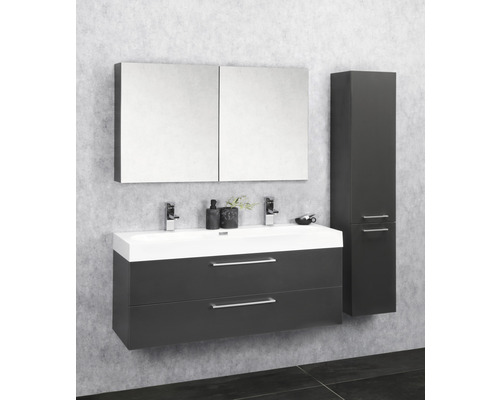 Meuble-lavabo complet avec miroir, meuble sous-lavabo et armoire haute pour la salle de bains