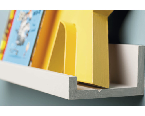 Wandregal mit Büchern und Dekoobjekt