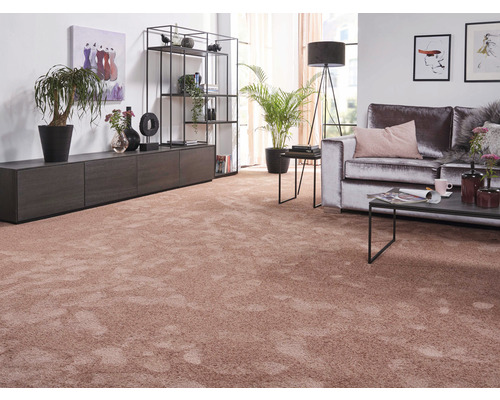 Salon moderne avec canapé, tapis, meuble TV et étagère