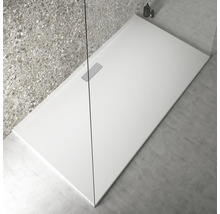 Receveur de douche rectangulaire avec design plat et écoulement intégré.