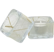 Zwei Teelichthalter aus Glas mit Blattdesign