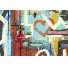 Cadenas ABUS sur une porte en bois peinte avec des graffitis