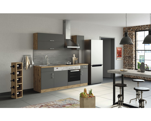 Bloc cuisine complète Held Möbel Sorrento 210 cm façade anthracite mate, corps chêne variante réversible démonté