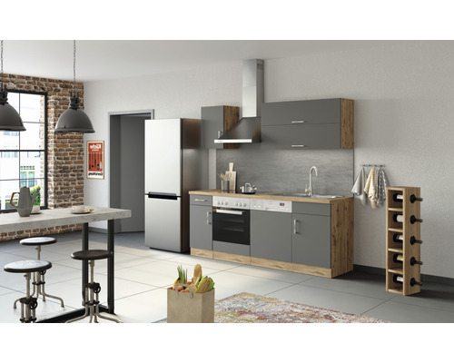 Held Möbel Küchenzeile mit Geräten Sorrento 210 cm Frontfarbe anthrazit  matt Korpusfarbe eiche zerlegt - HORNBACH Luxemburg