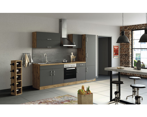Held Möbel Küchenzeile zerlegt HORNBACH Frontfarbe mit anthrazit 270 cm - Sorrento Luxemburg Geräten matt eiche Korpusfarbe
