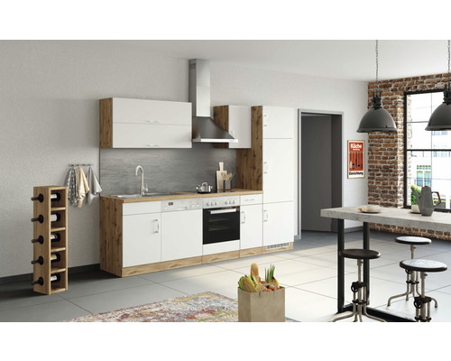 Held Möbel Küchenzeile Sorrento 270 cm Frontfarbe weiß matt Korpusfarbe eiche zerlegt