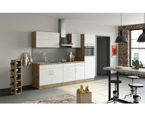 Held Möbel Küchenzeile mit Geräten Sorrento 270 cm weiß matt zerlegt Variante reversibel