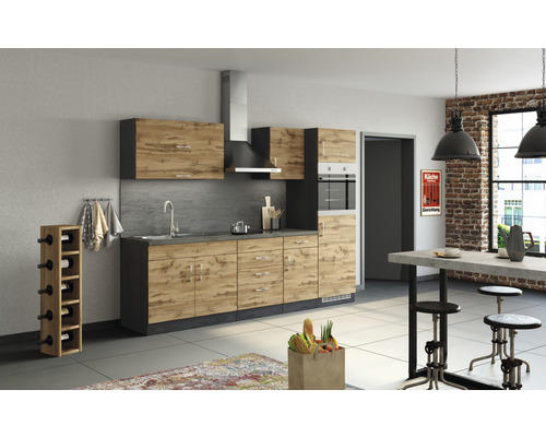 Held Möbel Küchenzeile mit Geräten Sorrento 270 cm Frontfarbe eiche matt  Korpusfarbe graphit zerlegt - HORNBACH Luxemburg | Unterschränke