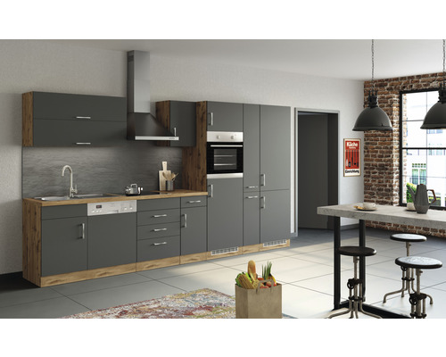 Held Möbel Küchenzeile Sorrento Frontfarbe 360 zerlegt cm Korpusfarbe Luxemburg HORNBACH eiche anthrazit matt - mit Geräten