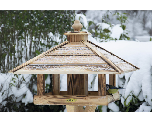 Vogelhaus aus Holz mit Blaumeise