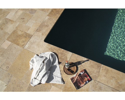 Margelle bordure de piscine FLAIRSTONE Napoli élément droit marron 1 côté long arrondi 61 x 35 x 3 cm