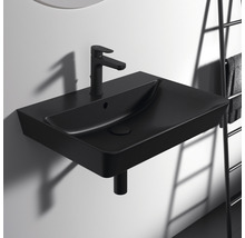 Schwarzes Waschbecken mit Armatur zur Wandmontage