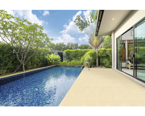 Margelle de bordure de piscine Licia raccordement dalle de terrasse champagne 46,9 x 49,6 x 3,5 cm