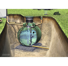 Illustration eines unterirdischen Regenwasserspeichersystems mit Rohrleitungen