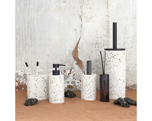Badezimmer-Accessoires-Set mit Seifenspender, Zahnbürstenhalter, Toilettenbürste und Behälter