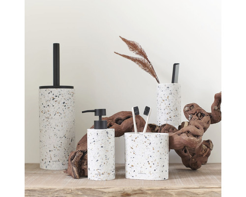 Badezimmer-Set mit Seifenspender, Zahnbürstenhalter, WC-Bürste und Becher