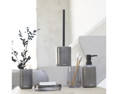 Badezimmer-Set mit Seifenspender, Seifenschale, Becher, Toilettenbürstengarnitur und Vase