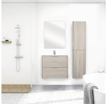 Badmöbel-Set Differnz Bolo 61 x 110 x 46 cm Frontfarbe eiche hell Waschtisch weiß und Spiegel Waschtisch Unterschrank