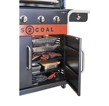 Barbecue Barbecool avec armoire ouverte pour ranger les accessoires de barbecue