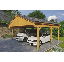 Doppelcarport aus Holz mit zwei Autos