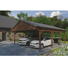 Double abri de voiture en bois avec deux voitures