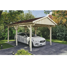 Carport simple SKAN Holz Fichtelberg avec bardeaux rouge 317 x 566 cm naturel